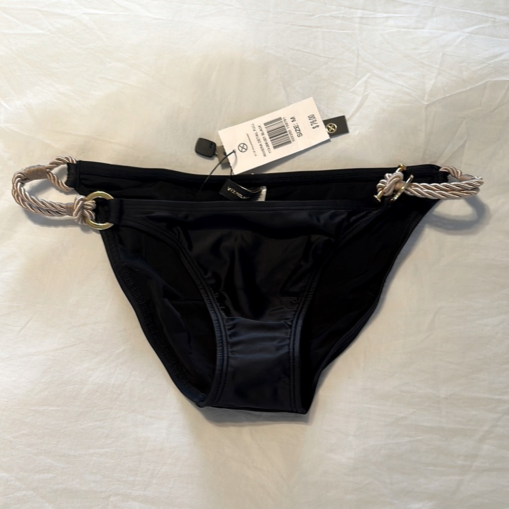 NWT Vix Riviera Black Bikini Bottom with Rope Detail Full Coverage Medium